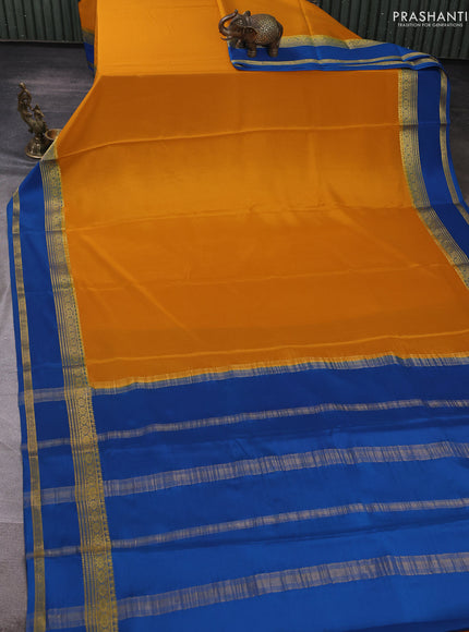 Pure mysore silk saree dark mustard with plain body and rettapet zari woven border