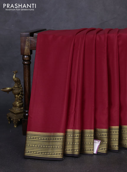 Pure mysore silk saree red and black with plain body and zari woven border