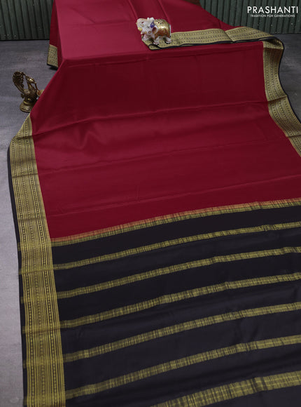 Pure mysore silk saree red and black with plain body and zari woven border