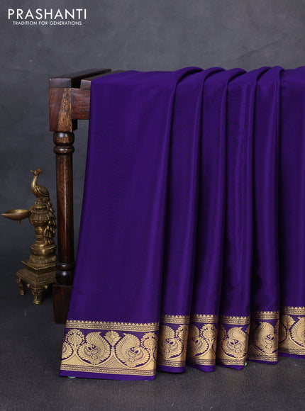 Pure mysore silk saree violet with plain body and annam zari woven butta border