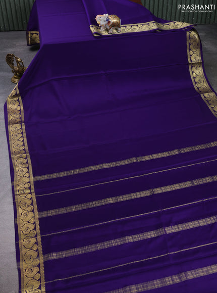 Pure mysore silk saree violet with plain body and annam zari woven butta border