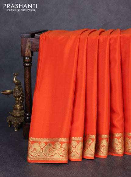 Pure mysore silk saree rustic orange with plain body and annam zari woven butta border
