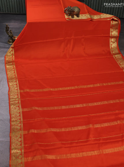 Pure mysore silk saree rustic orange with plain body and annam zari woven butta border