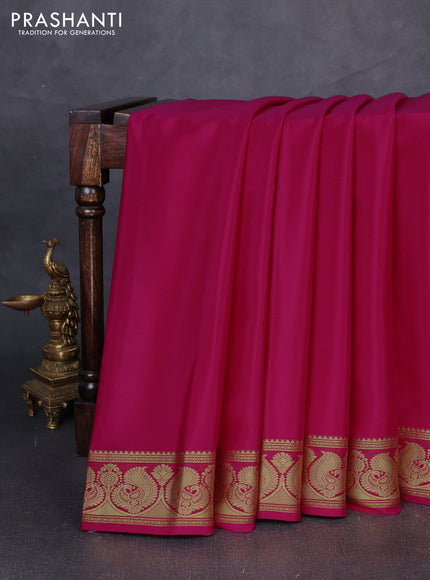 Pure mysore silk saree pink with plain body and annam zari woven butta border