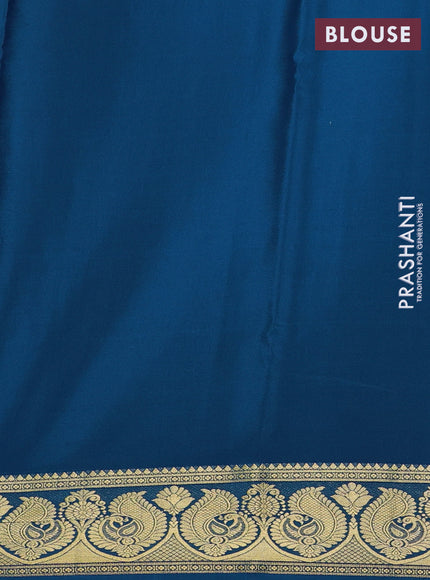 Pure mysore silk saree peacock blue with plain body and annam zari woven butta border