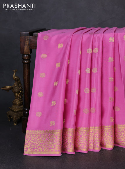 Pure mysore silk saree light pink with allover zari woven buttas and zari woven border