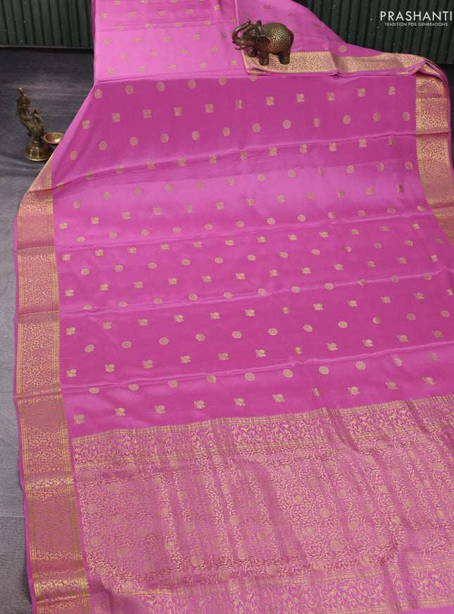 Pure mysore silk saree light pink with allover zari woven buttas and zari woven border
