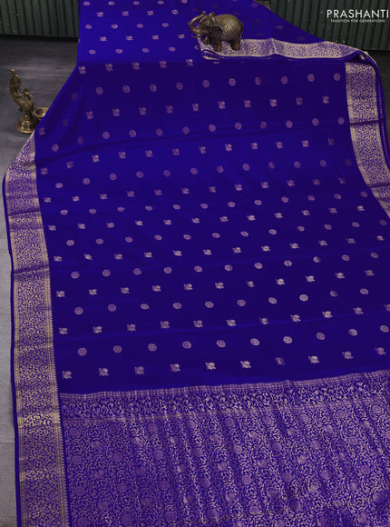 Pure mysore silk saree royal blue with allover zari woven buttas and zari woven border