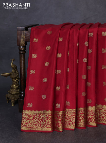 Pure mysore silk saree red with allover zari woven buttas and zari woven border
