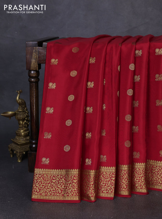 Pure mysore silk saree red with allover zari woven buttas and zari woven border