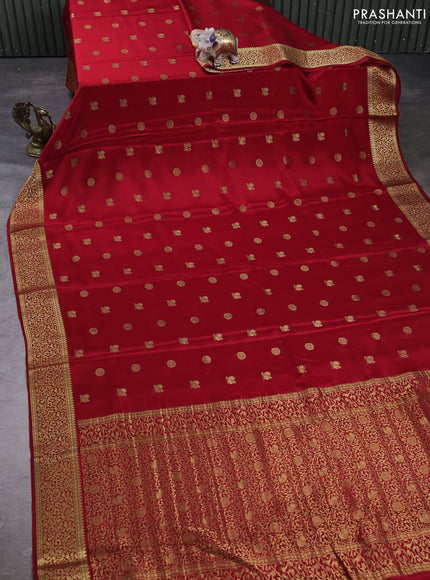 Pure mysore silk saree red with allover zari woven buttas and zari woven border