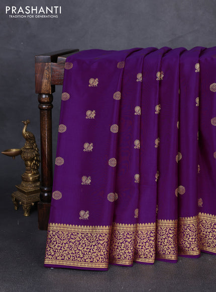 Pure mysore silk saree purple with allover zari woven buttas and zari woven border
