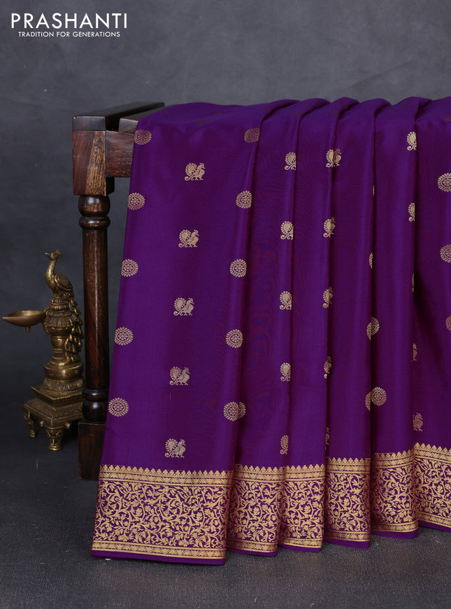 Pure mysore silk saree purple with allover zari woven buttas and zari woven border