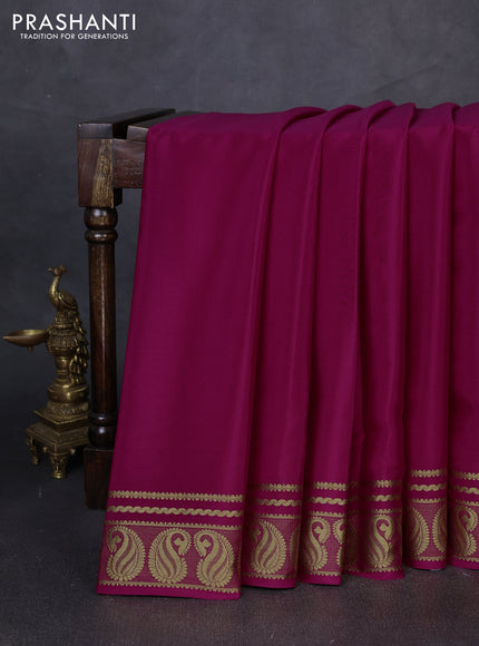Pure mysore silk saree pink with plain body and zari woven border