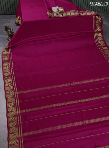 Pure mysore silk saree pink with plain body and zari woven border