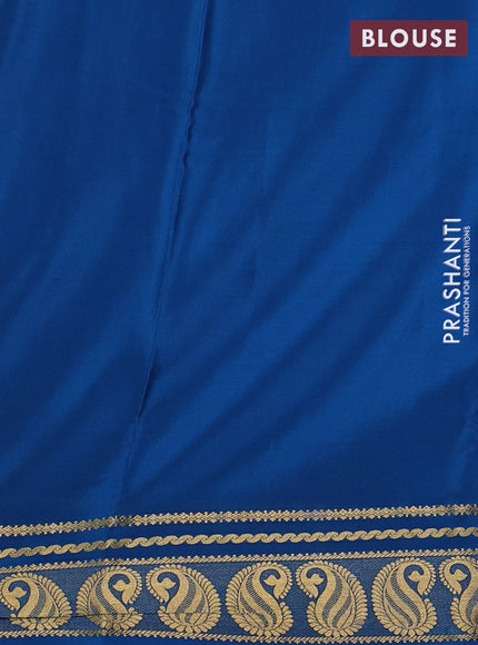 Pure mysore silk saree peacock blue with plain body and zari woven border