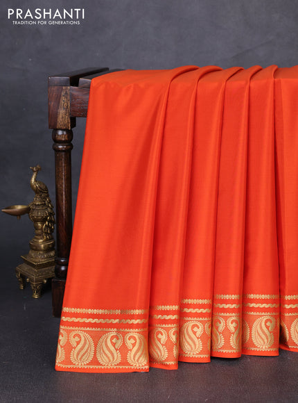 Pure mysore silk saree rust shade with plain body and paisley zari woven butta border