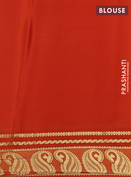 Pure mysore silk saree rust shade with plain body and paisley zari woven butta border