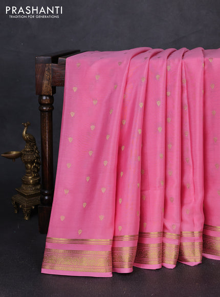 Pure mysore silk saree peach pink with allover zari woven buttas and zari woven border