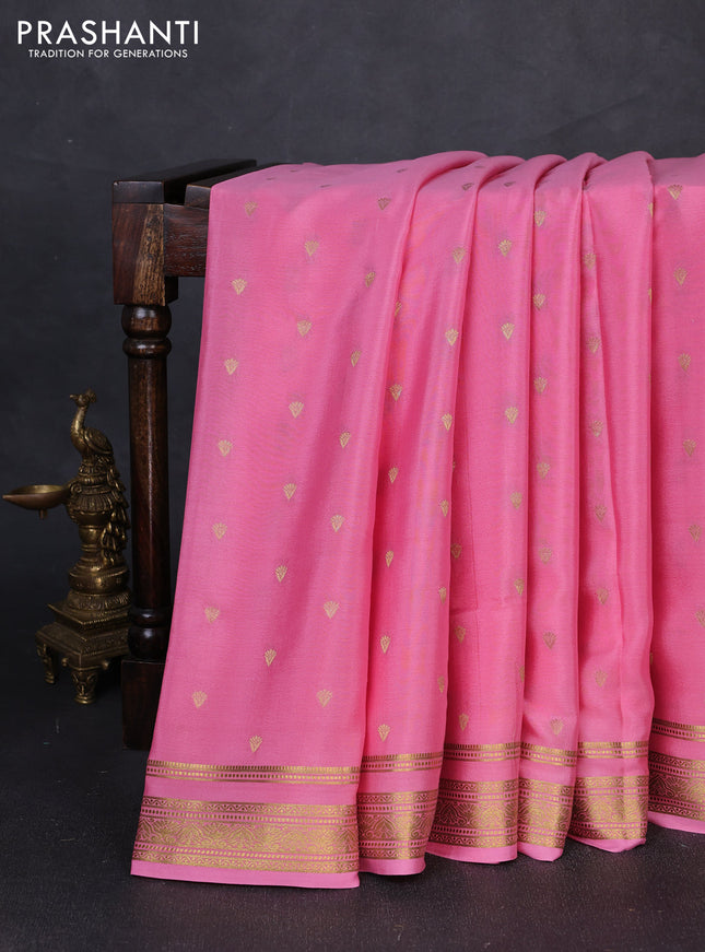 Pure mysore silk saree peach pink with allover zari woven buttas and zari woven border