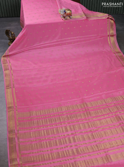 Pure mysore silk saree peach pink with allover zari woven buttas and zari woven border