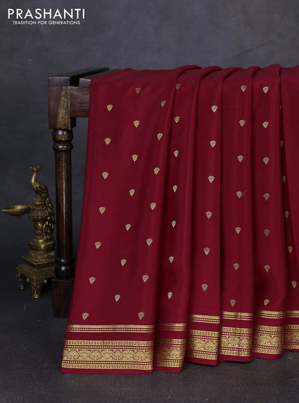 Pure mysore silk saree maroon with allover zari woven buttas and zari woven border