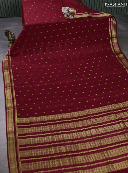 Pure mysore silk saree maroon with allover zari woven buttas and zari woven border