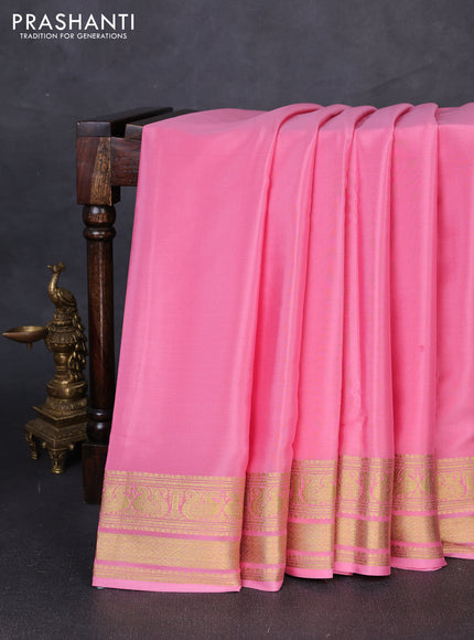 Pure mysore silk saree peach pink with plain body and zari woven border