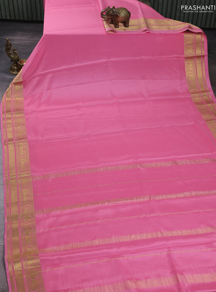 Pure mysore silk saree peach pink with plain body and zari woven border