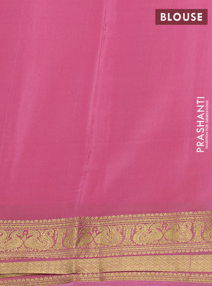 Pure mysore silk saree peach pink with plain body and zari woven border