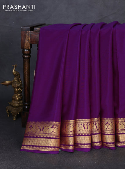 Pure mysore silk saree purple with plain body and zari woven border