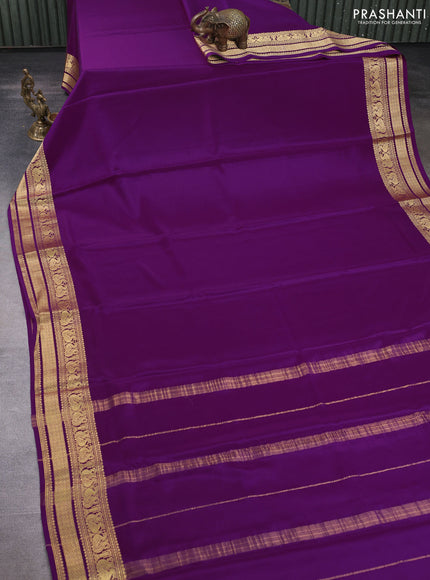 Pure mysore silk saree purple with plain body and zari woven border