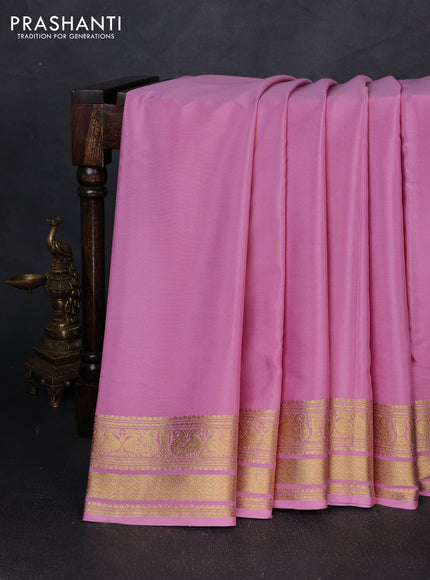 Pure mysore silk saree pastel pink with plain body and zari woven border