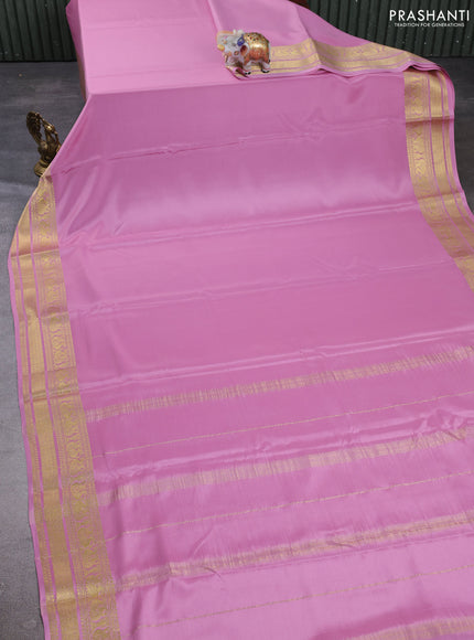 Pure mysore silk saree pastel pink with plain body and zari woven border