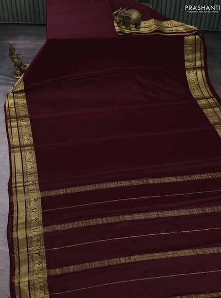 Pure mysore silk saree coffee brown with plain body and zari woven border