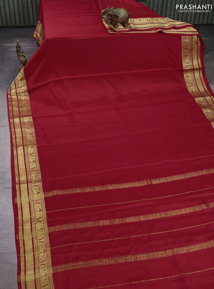 Pure mysore silk saree red with plain body and zari woven border