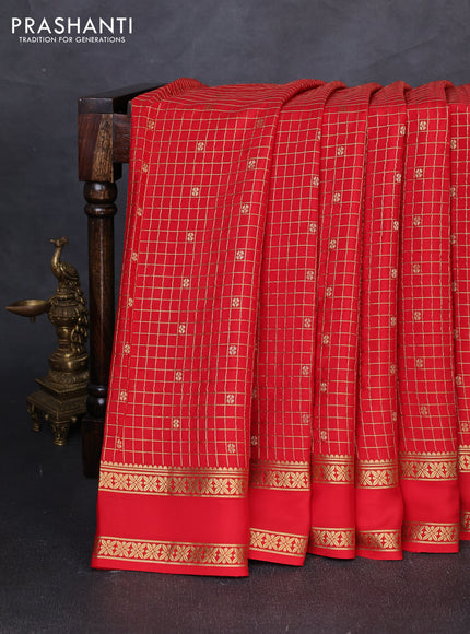 Pure mysore silk saree red with allover zari checks & buttas and zari woven border