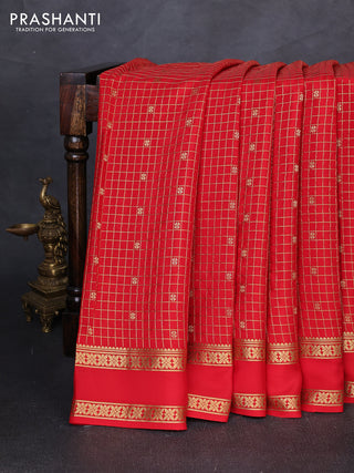 Pure mysore silk saree red with allover zari checks & buttas and zari woven border