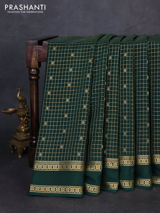 Pure mysore silk saree bottle green with allover zari checks & buttas and rettapet zari woven border