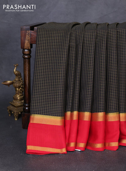 Pure mysore silk saree black and red with allover zari checks & buttas and rettapet zari woven border