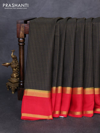 Pure mysore silk saree black and red with allover zari checks & buttas and rettapet zari woven border
