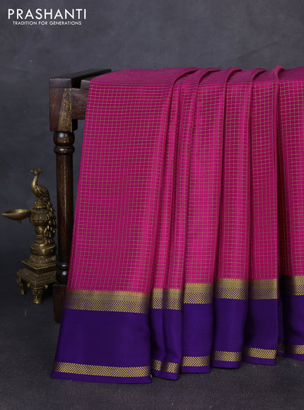 Pure mysore silk saree pink and violet with allover zari checked pattern and rettapet zari woven border