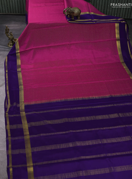 Pure mysore silk saree pink and violet with allover zari checked pattern and rettapet zari woven border
