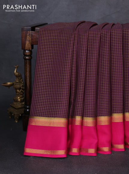Pure mysore silk saree jamun shade and pink with allover zari checked pattern and rettapet zari woven border