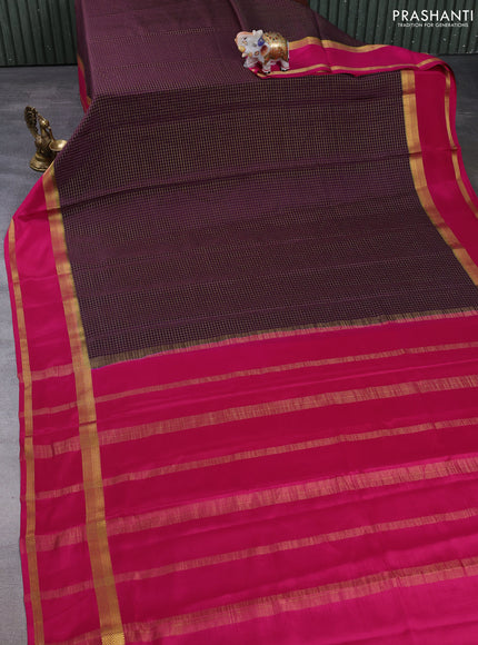 Pure mysore silk saree jamun shade and pink with allover zari checked pattern and rettapet zari woven border