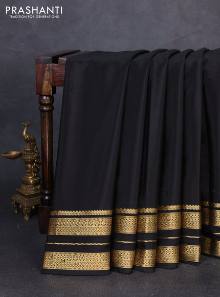 Pure mysore silk saree black with plain body and zari woven border