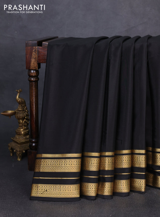 Pure mysore silk saree black with plain body and zari woven border