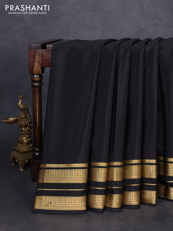 Pure mysore silk saree black with plain body and zari woven border