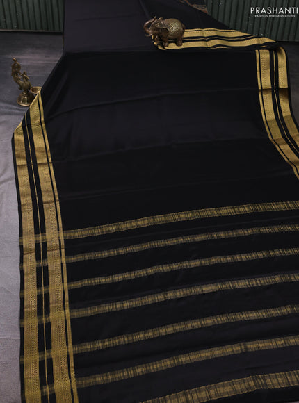 Pure mysore silk saree black with plain body and zari woven border