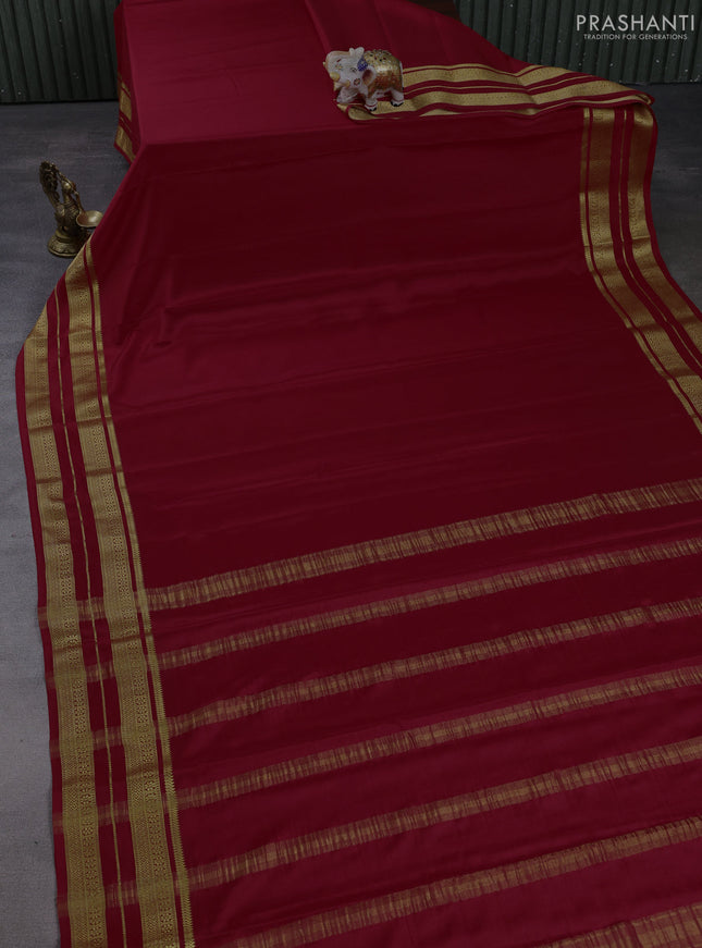 Pure mysore silk saree red with plain body and zari woven border